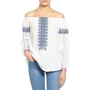 MADEWELL Folktale Off Shoulder Blouse L White Embroidered Details Cotton Flirty